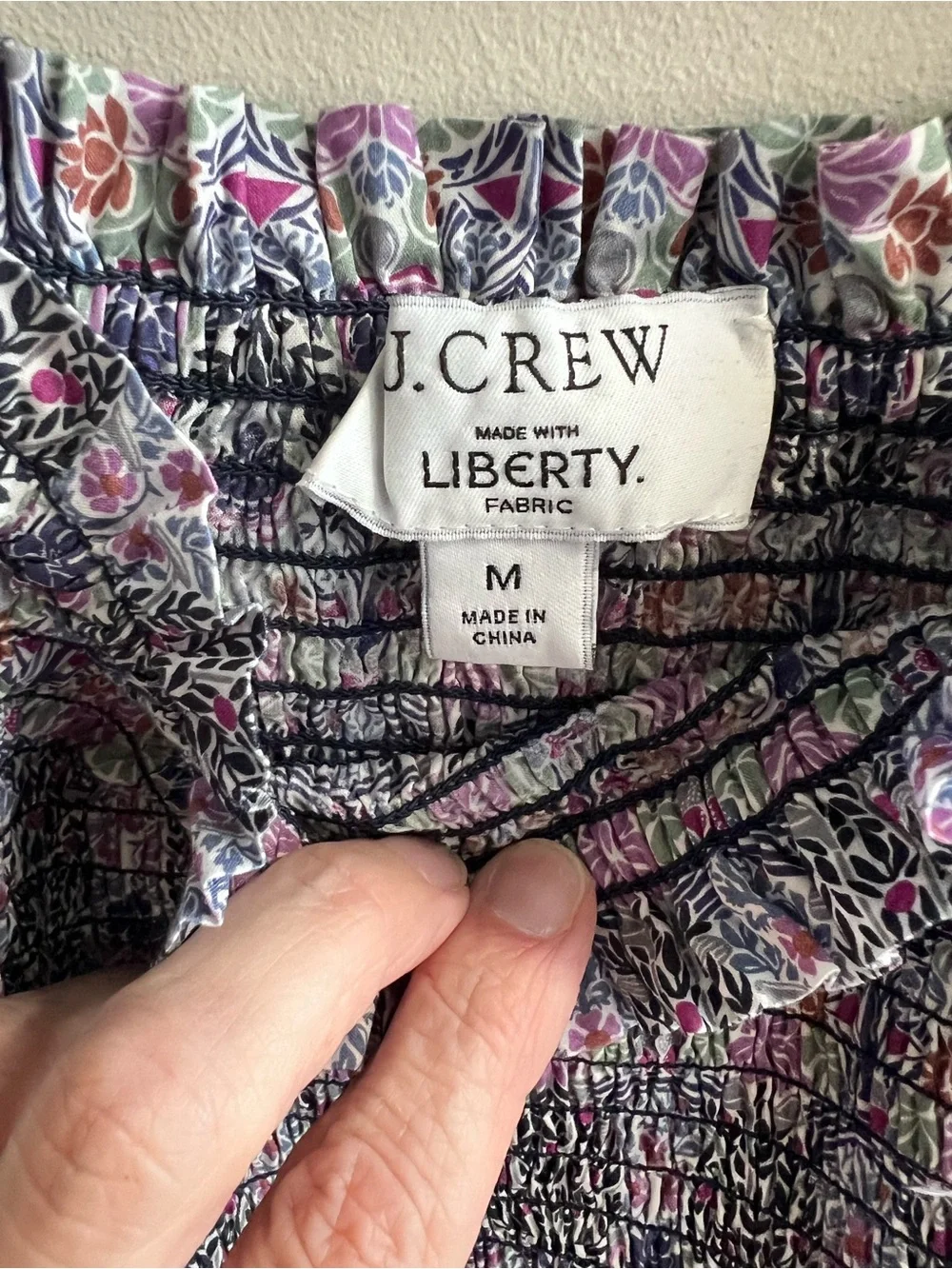 J. Crew Smocked Square Neck Organic Cotton Top in Liberty Nouveau Floral M